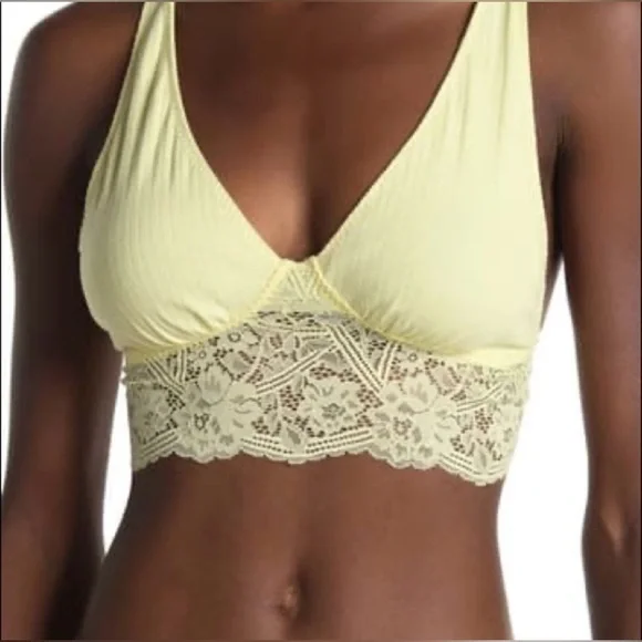 Free People Teegan Lace Trim Bralette Yellow Size Small NWT - Picture 1 of 6